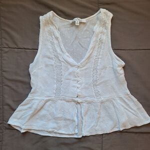 Love Tree Women's White Button-Down V-Neck Tank Top